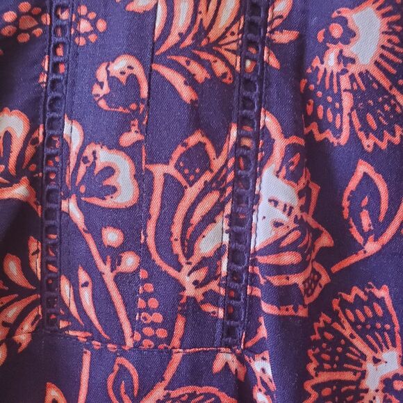 Gloria Vanderbilt Womens Blouse Size XL Blue Floral V Neck 3/4 Sleeve Batik Boho - Picture 2 of 12